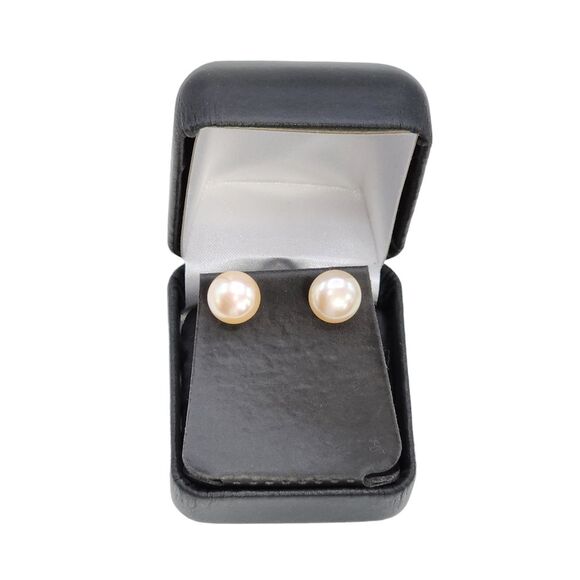 925 Sterling Silver 10mm Button Peach Cultured Freshwater Pearl‎ Stud Earrings - Picture 6 of 10